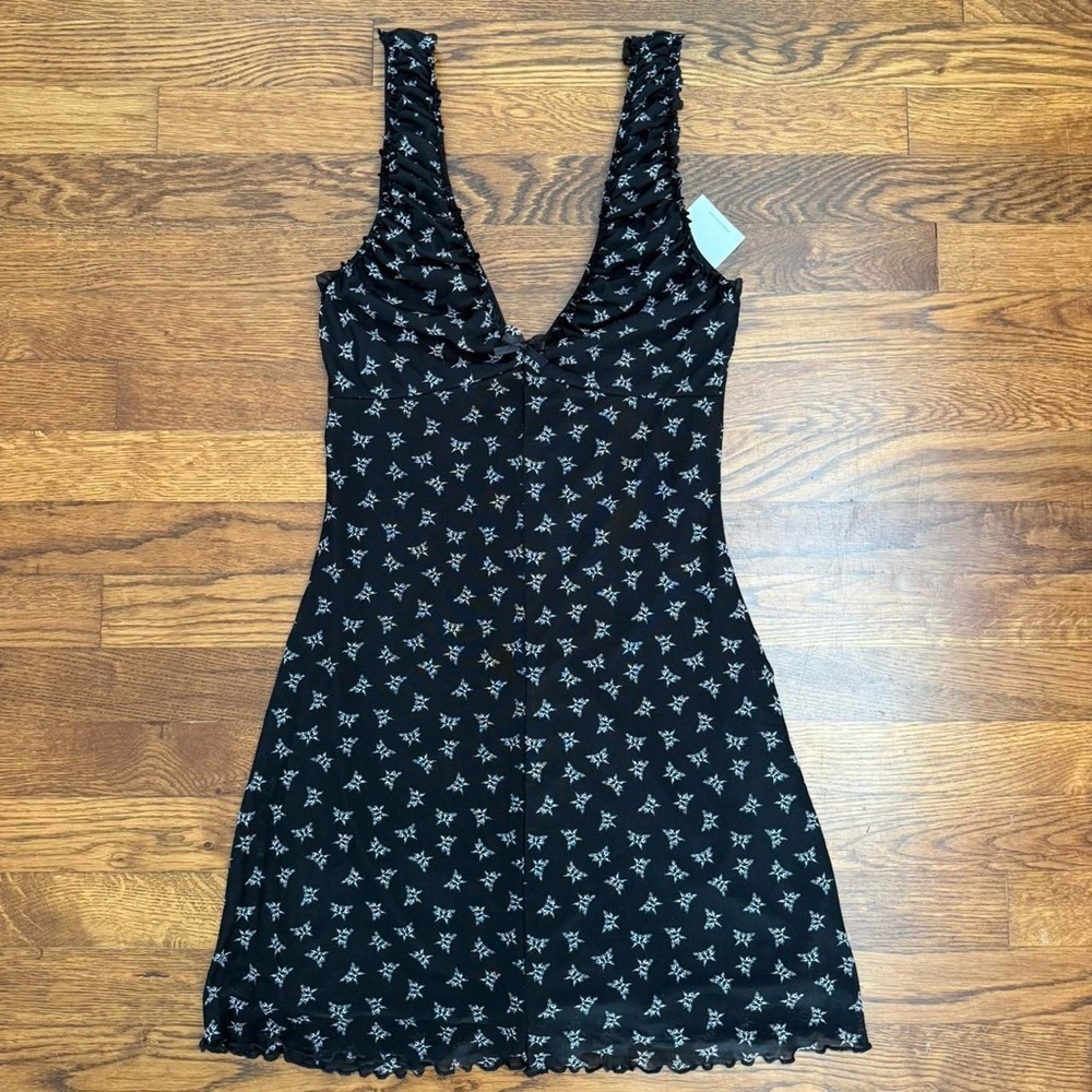 Forever 21 Black & white butterfly ruffle mesh mini dress